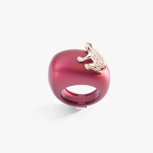 Anello rosso satin in oro rosa e diamanti