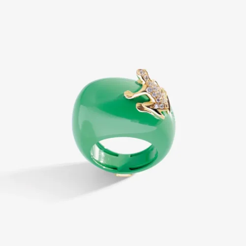 Anello verde in oro giallo 18k e diamanti